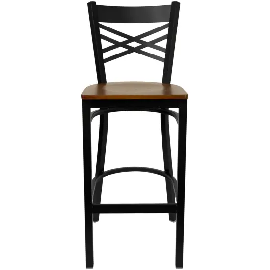 Emma and Oliver "X" Back Metal Restaurant Dining Barstool Cherry/BlackMetal {2}