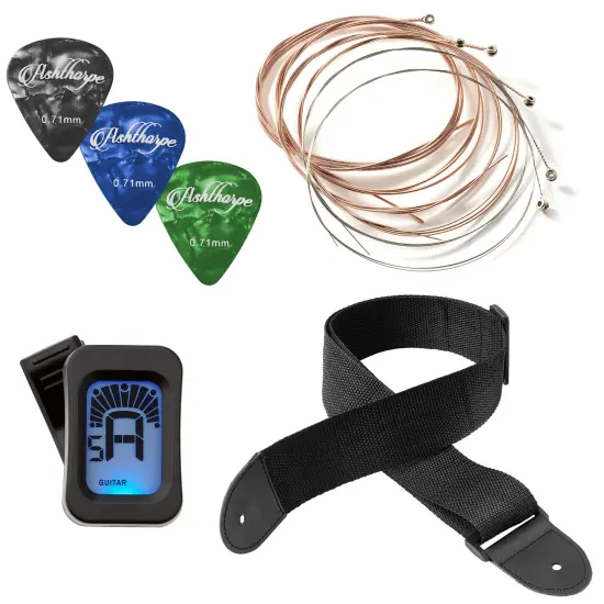 Ashthorpe Beginner Acoustic Guitar Package, Basic Starter Kit w/ Gig Bag, Strings, Strap, Tuner, Picks {6}