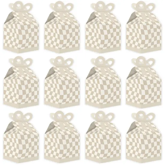 Big Dot of Happiness Tan Checkered Party - Square Favor Gift Boxes - Bow Boxes - Set of 12 {6}