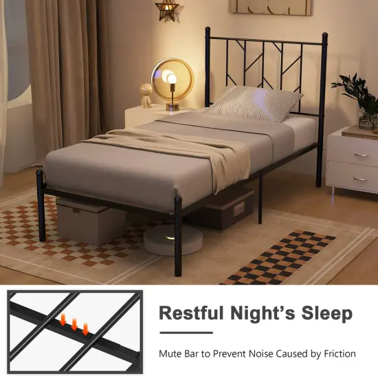Costway Full/Qween/TwinSize Metal Platform Bed Frame Vintage Headboard Mattress Foundation Black {4}
