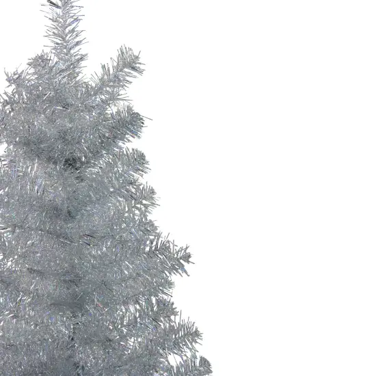 Northlight 4' Holographic Silver Tinsel Slim Artificial Christmas Tree - Unlit {5}