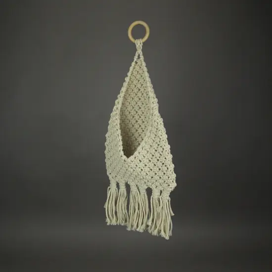 Boho Style Hand Tied Macrame Indoor Wall Pocket 21 Inches High {6}