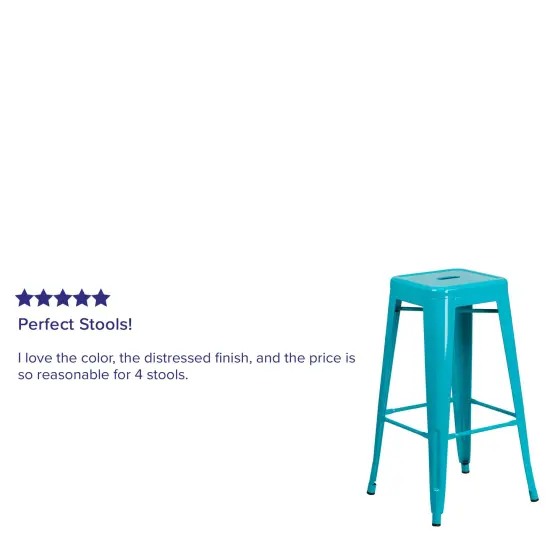 Merrick Lane Newark Series Backless Metal Stool with Square Seat for Indoor-Outdoor Use Crystal Teal-Blue {3}