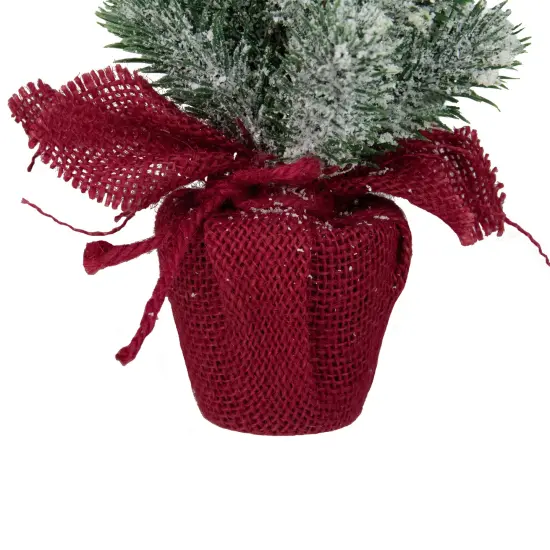 Northlight Flocked Mini Pine Christmas Tree in Burlap Base - 9" - Red and White - Unlit {5}