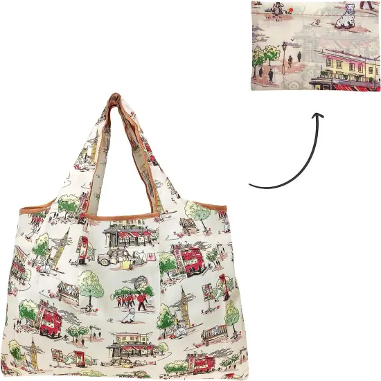 Wrapables Large Foldable Tote Nylon Reusable Grocery Bag, 3 Pack Animals + England {5}