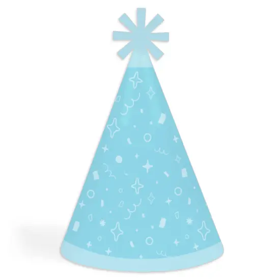 Big Dot of Happiness Blue Confetti Stars - Cone Happy Birthday Party Hats for Kids and Adults - Set of 8 (Standard Size) {1}