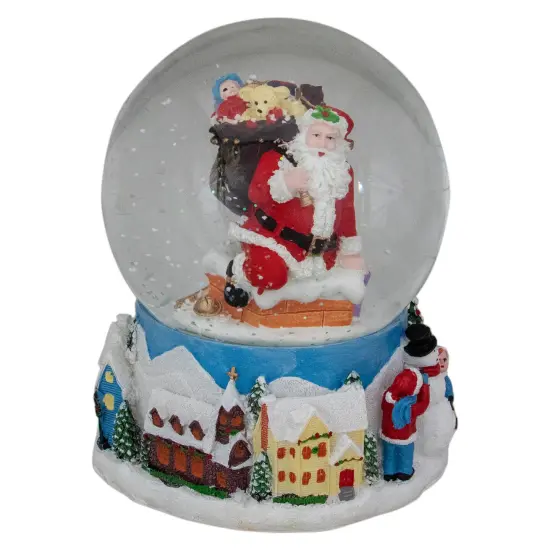 Northlight 6.5" Santa Coming Down the Chimney Christmas Snow Globe Blue {1}