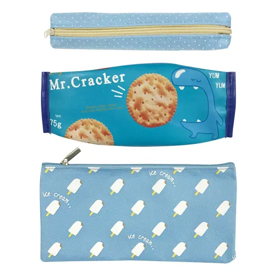 Wrapables Trendy Food Pencil Case and Stationery Pouches (Set of 3) Blue {1}