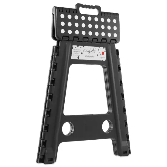 Casafield 18" Folding Step Stool with Handle, Black - Portable Collapsible Small Plastic Foot Stool for Adults - Use in the Kitchen, Bathroom and Bedroom {2}