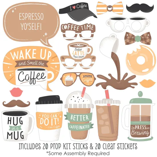Big Dot of Happiness But First, Coffee - Cafe Themed Party Photo Booth Props Kit - 20 Count {3}