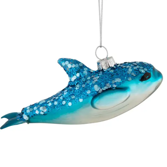 Northlight Dolphin Glittered Glass Christmas Hanging Ornament - 4.75" - Sea Blue and White {4}
