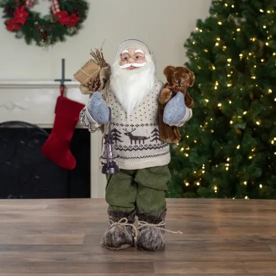 Northlight 2' Standing Santa Christmas Figure with a Plush Bear and Lantern Brown {3}