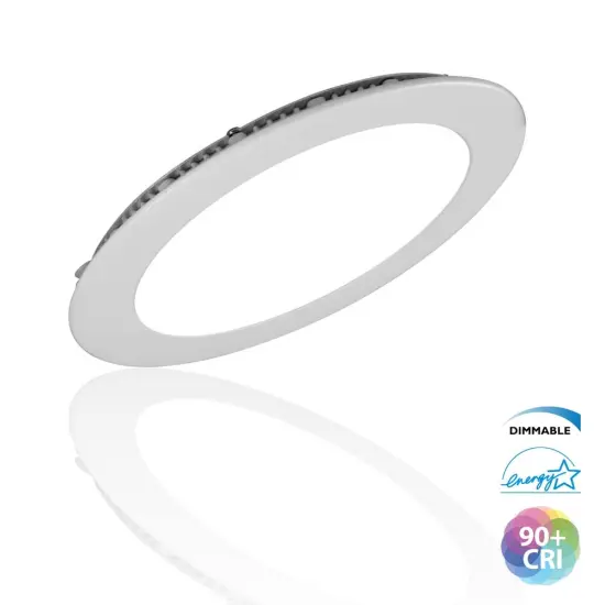 DLE6 Series 6 in. Round White Flat Panel LED Downlight in 2700K Warm White {2}