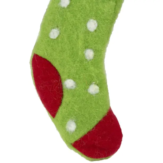Tii Collections 9.5" Green and Red Polka Dotted Felt Christmas Stocking Ornament {4}