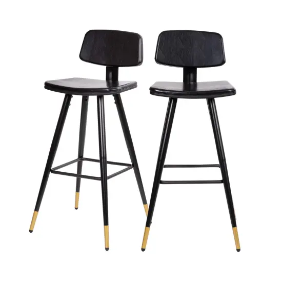Merrick Lane Aragon Faux Leather Barstools Contemporary Upholstered Stools with Metal Frame and Integrated Footrest - Set of 2 Brown {6}
