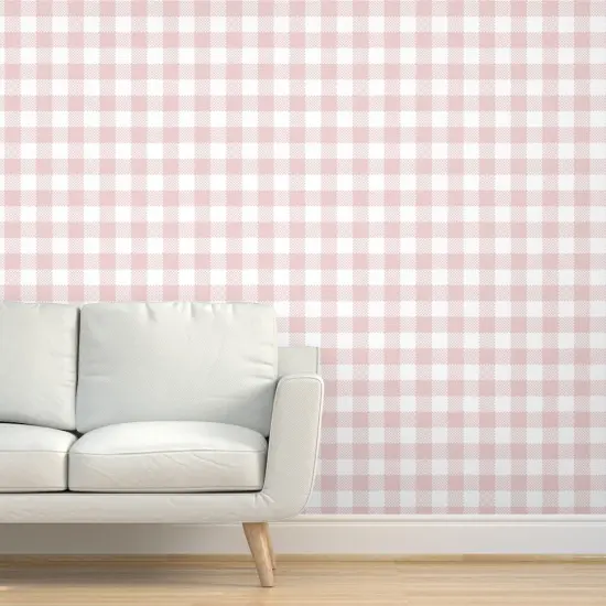 Peel & Stick Wallpaper 2FT Wide Soft Blush Check Buffalo Pastel Light Pink Spring Summer Cottagecore Feminine Plaid Custom Removable Wallpaper by Spoonflower {5}