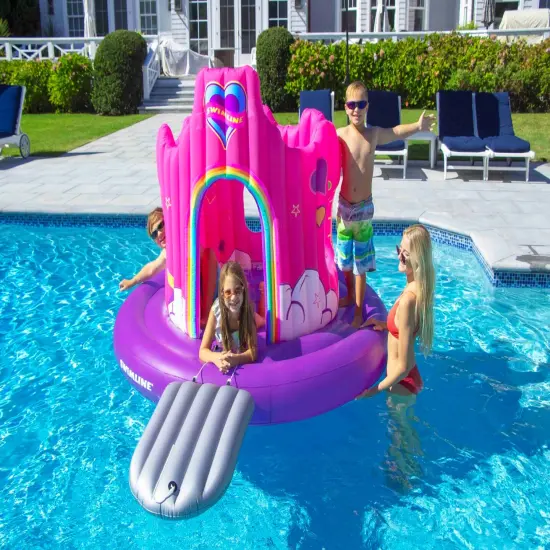 Swimline Unicorn Castle Inflatable Island Swimming Pool Float 82" Pink {3}