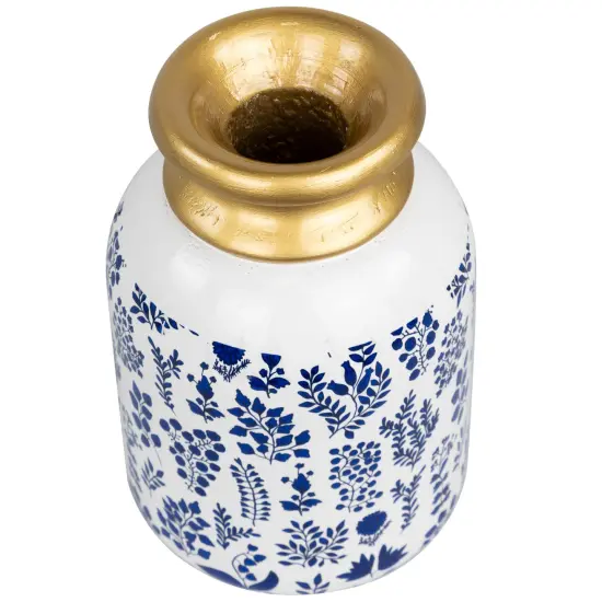 Northlight Wooden Floral Taper Candle Holder - 6"- White and Blue {5}