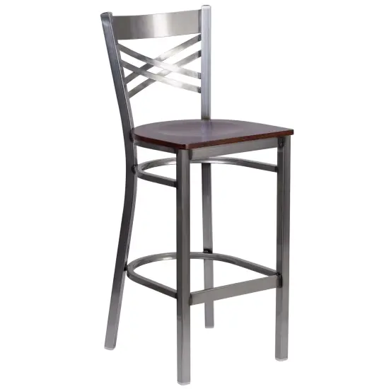 Emma and Oliver Clear Coated "X" Back Metal Restaurant Dining Barstool Natural/ClearCoated {6}