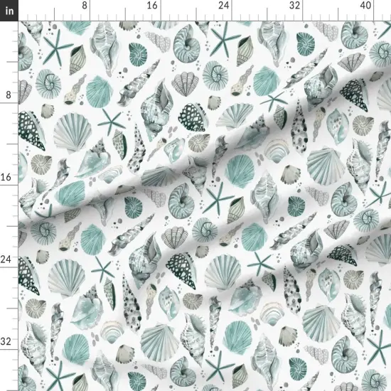 Various Fabrics by the Yard or Fat Quarter Blue Seashells Coastal Watercolor Under The Sea Ocean Beach Custom Printed Fabric by Spoonflower {1}