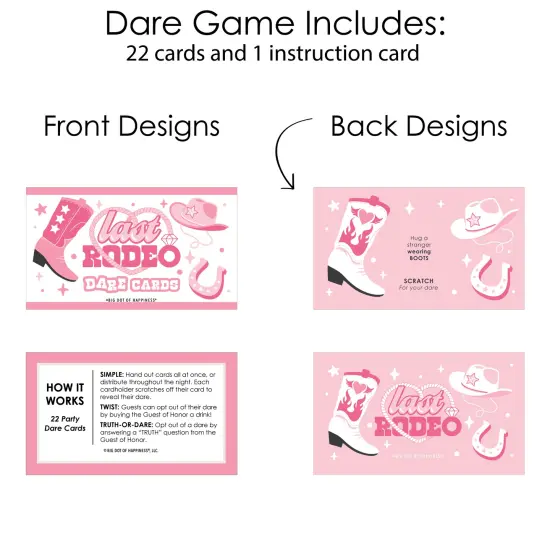 Big Dot of Happiness Last Rodeo - Pink Cowgirl Bachelorette Party Game Scratch Off Dare Cards - 22 Count {6}