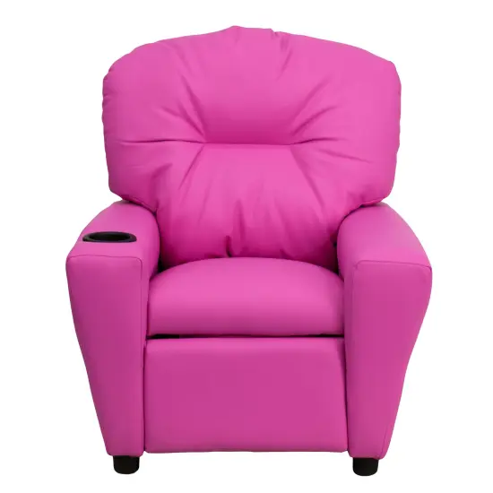 Emma and Oliver Contemporary Kids Recliner with Cup Holder Hot Pink Vinyl {2}