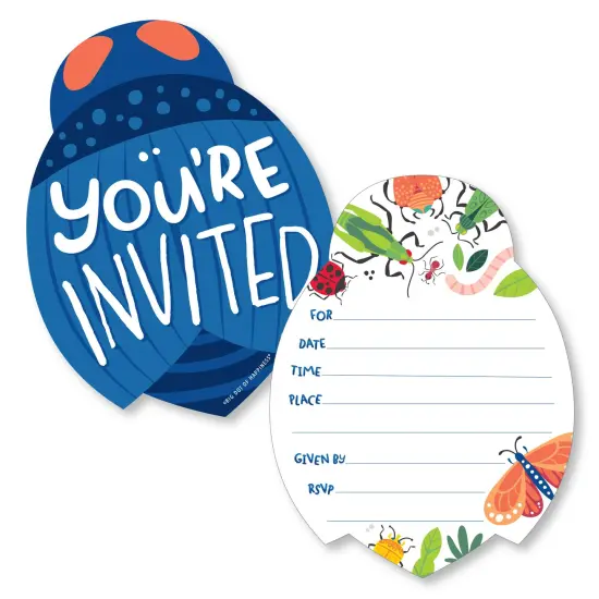 Big Dot of Happiness Buggin' Out - Shaped Fill-In Invitations - Bugs Birthday Party Invitation Cards with Envelopes - Set of 12 {1}