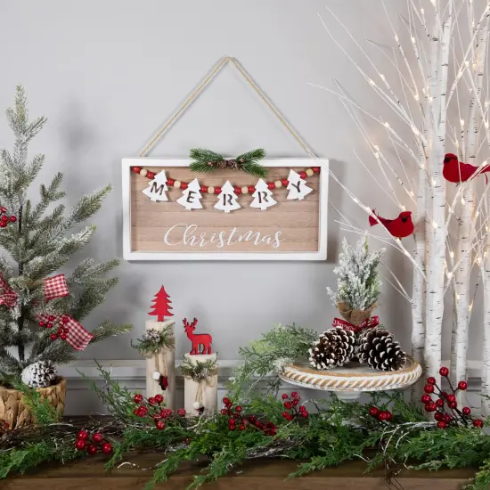Northlight 15.75" Framed Rustic "Merry Christmas" Beaded Wooden Wall Sign Beige {4}