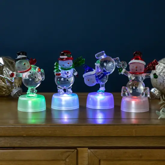 Northlight LED Lighted Color Changing Snowmen Acrylic Christmas Decorations - 4.25" - Set of 4 Clear {1}