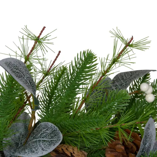 Northlight Real Touch&trade;️ Mixed Pine White Berries and Pinecones Artificial Christmas Wreath - 24" - Unlit Green {3}