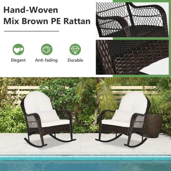 Costway 2PCS Patio Wicker Rocking Chair W/Seat Back Cushions & Lumbar Pillow Balcony {3}