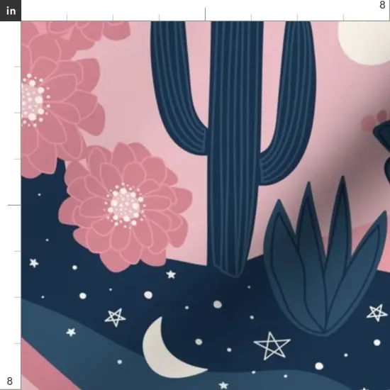 Various Fabrics by the Yard or Fat Quarter Cactus Pink Blue Desert Moon Southwestern Custom Printed Fabric by Spoonflower {4}