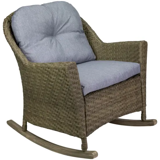 Northlight 34" Gray Resin Wicker Deep Seated Rocker Chair with Gray Cushions {4}