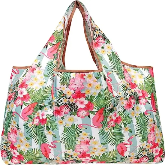 Wrapables Large Foldable Tote Nylon Reusable Grocery Bag, 3 Pack Aloha {2}