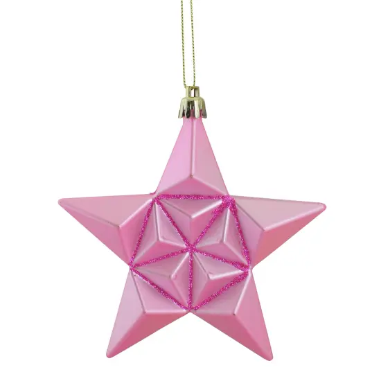 DAK 12ct Pink Bubblegum Matte Glittered Star Shatterproof Christmas Ornaments 5" {1}