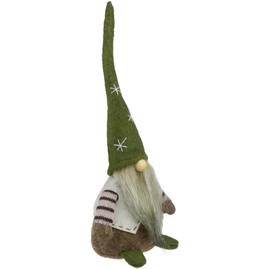 Northlight Sitting Gnome with Pointy Snowflake Hat Christmas Figure - 12" - Green and Brown {3}