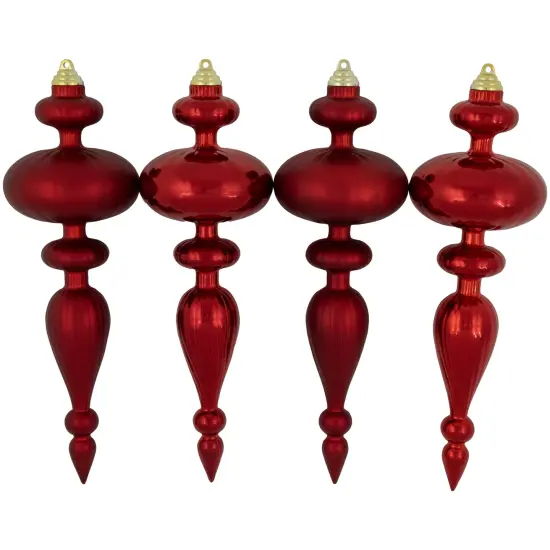 Northlight Commercial Size 2-Finish Christmas Finial Shatterproof Ornaments - Red -12" - 4ct {3}