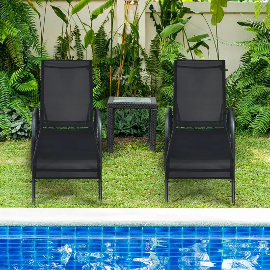 Costway Set of 2 Patio Lounge Chairs Sling Chaise Lounge Recliner Adjustable {1}