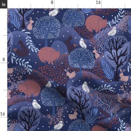 Various Fabrics by the Yard or Fat Quarter Dark Magical Forest Woodland Creatures Wild Animals Blue Pink White Whimsical Night Sky Custom Printed Fabric by Spoonflower {2}