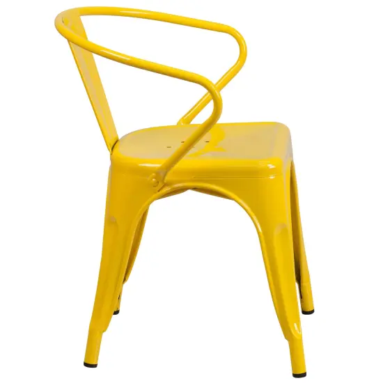 Emma and Oliver Commercial Grade Colorful Metal Indoor-Outdoor Chair with Arms Yellow {5}
