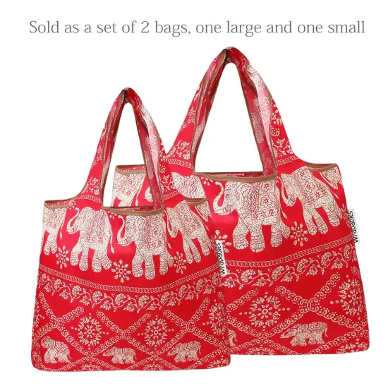 Wrapables Large & Small Foldable Tote Nylon Reusable Grocery Bags, Set of 2 Regal Elephants {3}