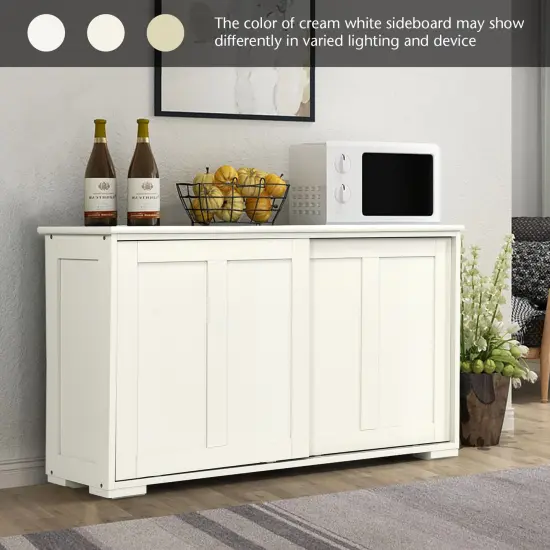 Kitchen Storage Cupboard Cabinet with Sliding Door and Adjustable Shelf Cream White {3}