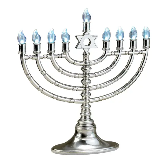 Rite Lite 11.5" Silver and Blue Traditional LED Electric Hanukkah Menorah {1}