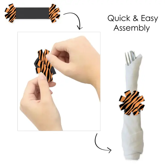 Big Dot of Happiness Tiger Print - Jungle Party Paper Napkin Holder - Napkin Rings - Set of 24 {6}