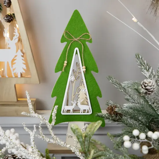 Northlight Woodland Tree with Reindeer Scene Wooden Christmas Decoration - 12" Green {3}