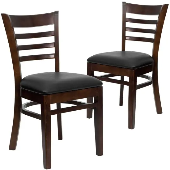 Emma and Oliver 2 Pack Ladder Back Wooden Restaurant Chair BlackVinyl/Walnut {1}