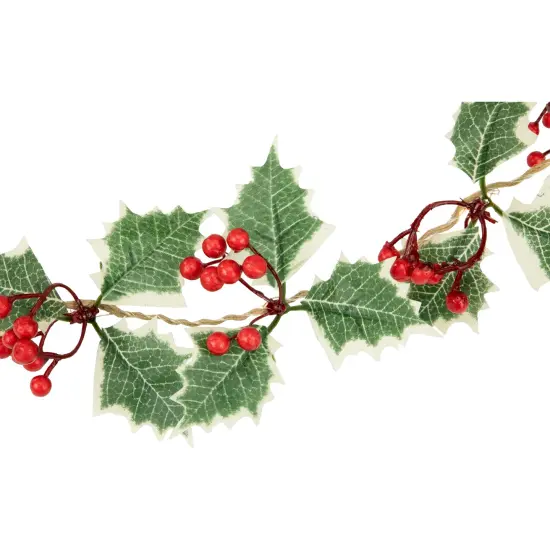 Northlight Pre-lit LED Battery Operated Holly and Berry Christmas Garland - 3.5' - Warm White Green {3}