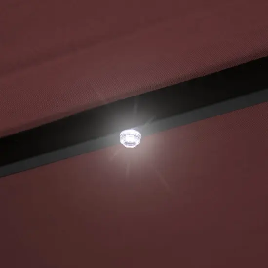 Northlight 9ft Solar Lighted Outdoor Patio Market Umbrella with Hand Crank and Tilt, Burgundy Red {6}