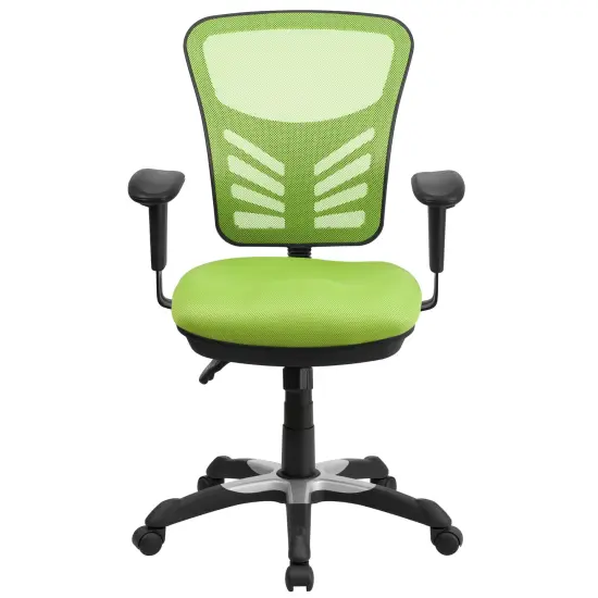 Emma and Oliver Mid-Back Mesh Triple Paddle Swivel Ergonomic Office Chair with Adjustable Arms Green {3}