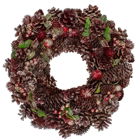 Northlight 13" Red and Gold Glittered Pine Cone and Berry Christmas Wreath {1}